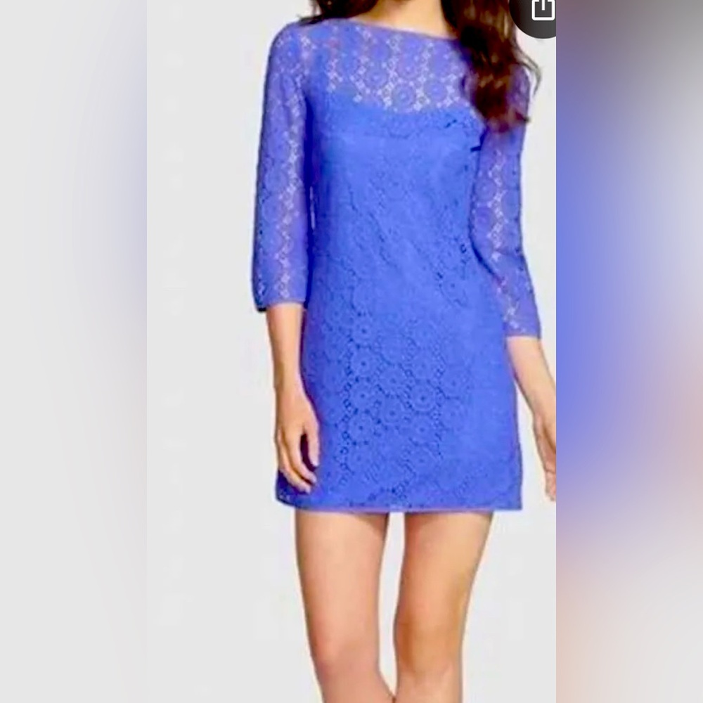 Lilly Pulitzer Topanga Iris Breakers Lace 3/4 Sleeve Mini Spring Dress Small EUC